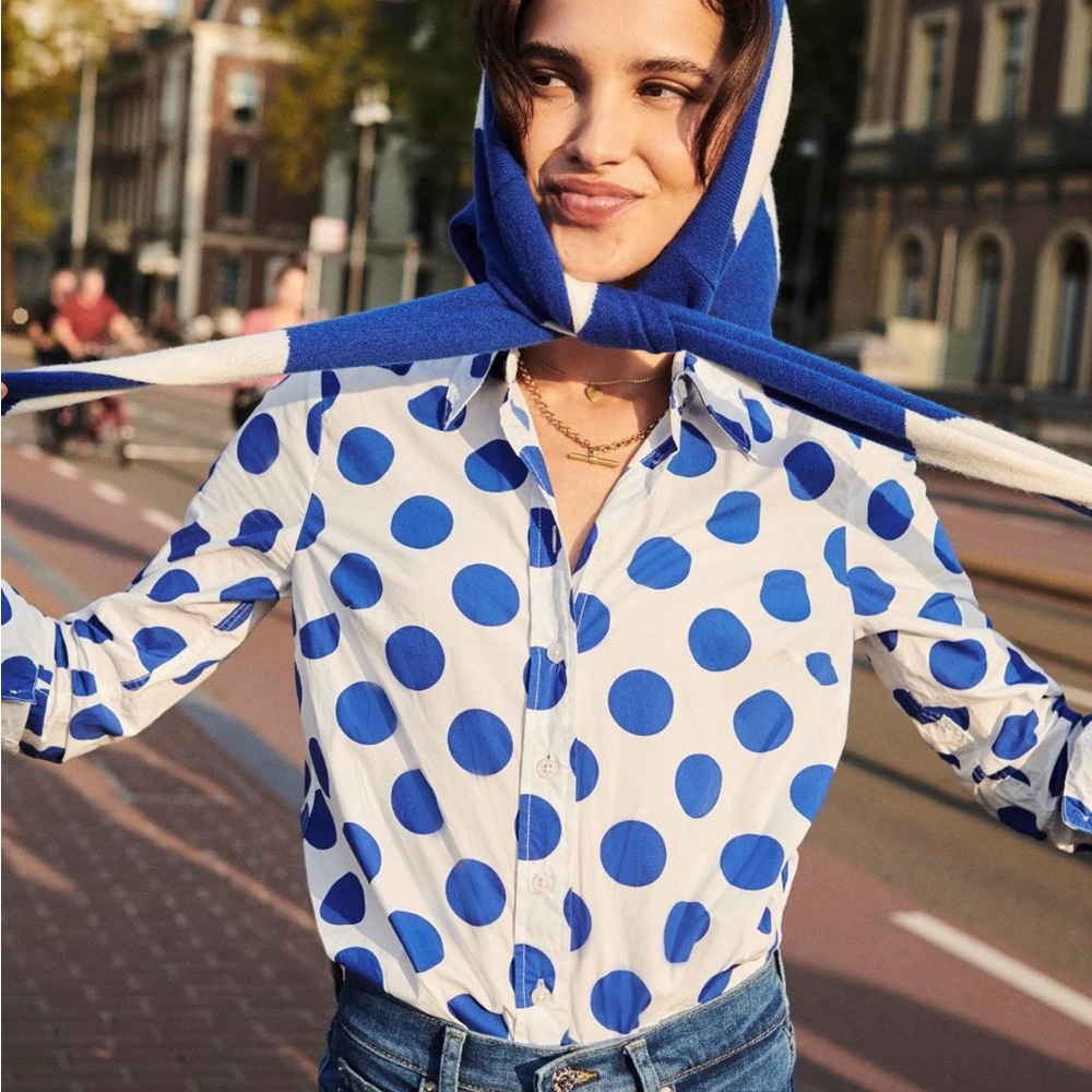 Boden White Blue Polka Dot Button Down Sienna Shirt us 8